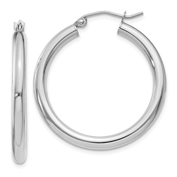 3mm 14k White Gold Classic Round Hoop Earrings 30mm (1 1/8 Inch)